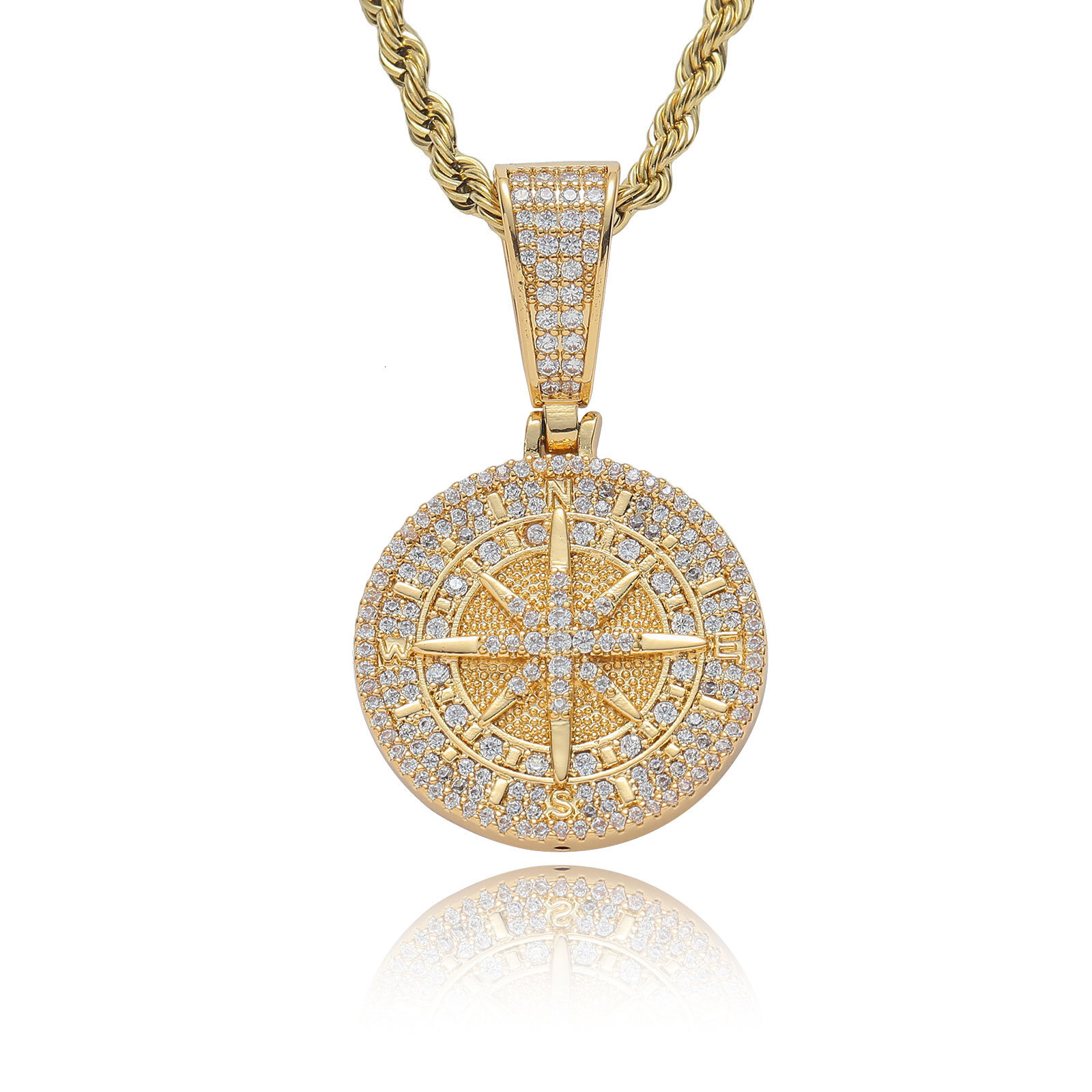 Luxury 3D Rotating Moissanite Compass Rose Iced Out Bling Hip Hop Unisex Trendy Navigation Statement Necklace Pass the diamond tester