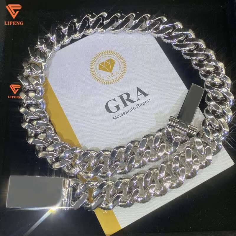 Custom Moissanite Chain 20mm Name Cuban Link Chain Iced Out Miami HIphop Moissanite Necklace 925 Silver Cuban Chain