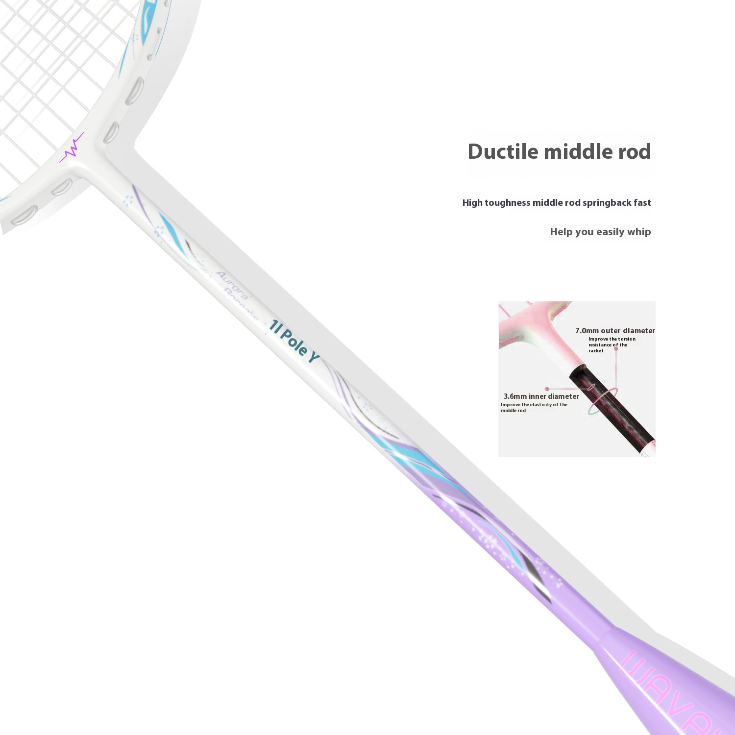 Aurora Borealis Badminton Racket | Beginner-Friendly | 26LBS Tension | 4U Ultralight Full Carbon Fiber | Shock-Absorbing Design purple