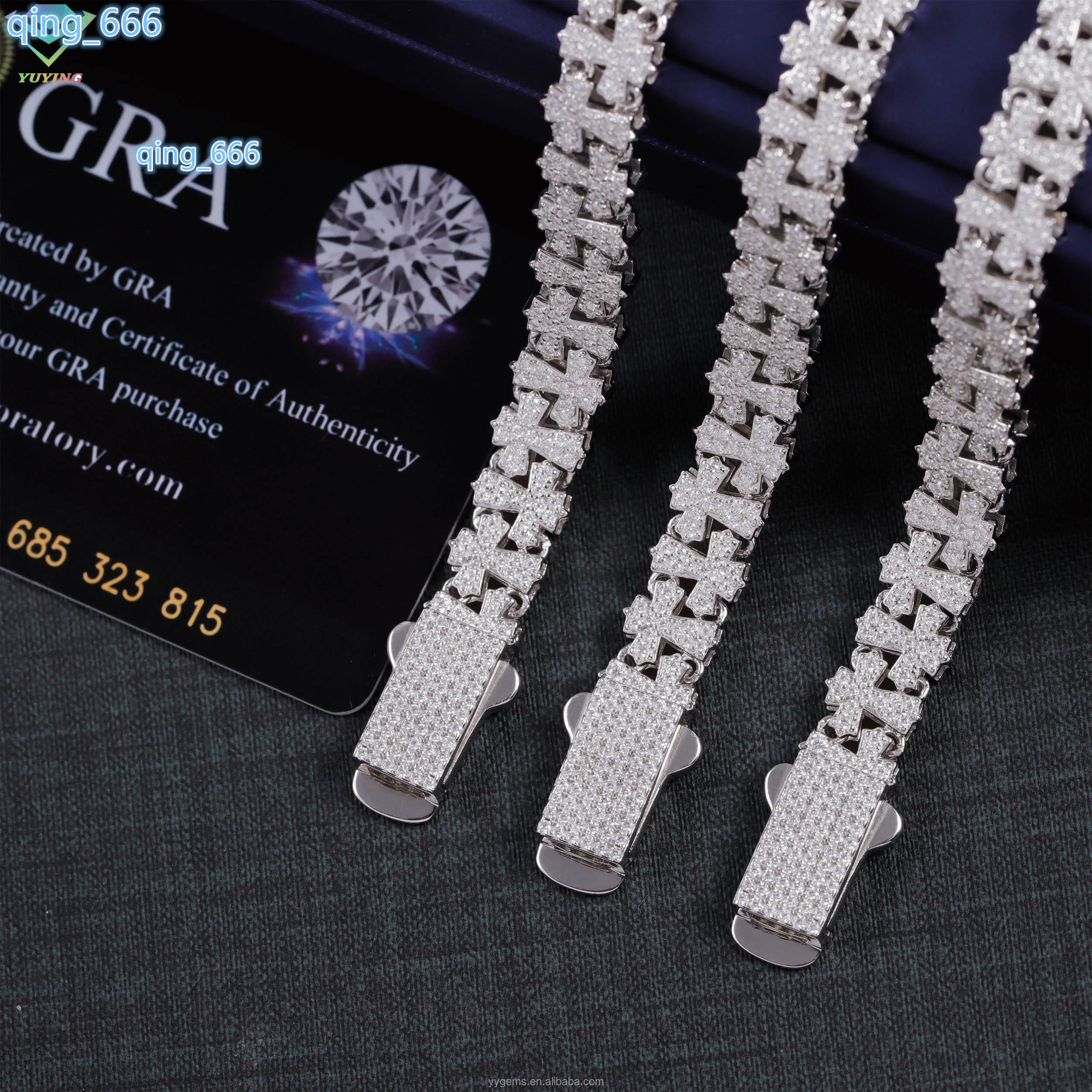 New Design Cross Moissanite Cuban Bracelet in Stock Hip Hop Moissanite 925 Silver Religious Jewelry Diamond Cuban Link Chain