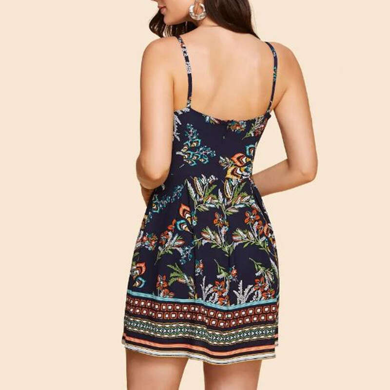Summer 2019 Printed Strap Dress British Style Women's Fashion B5