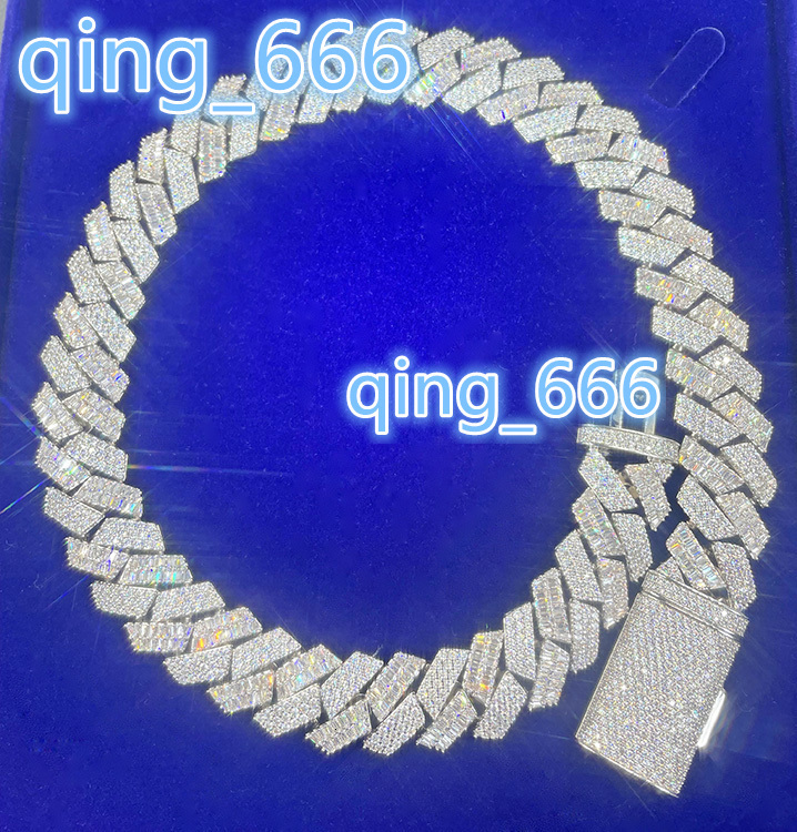 Heavy Solid Silver 20mm Wide GRA Baguettes Cut Moissanite Diamond Cuban Link Chain for Mens Rapper Hip Hop Necklace