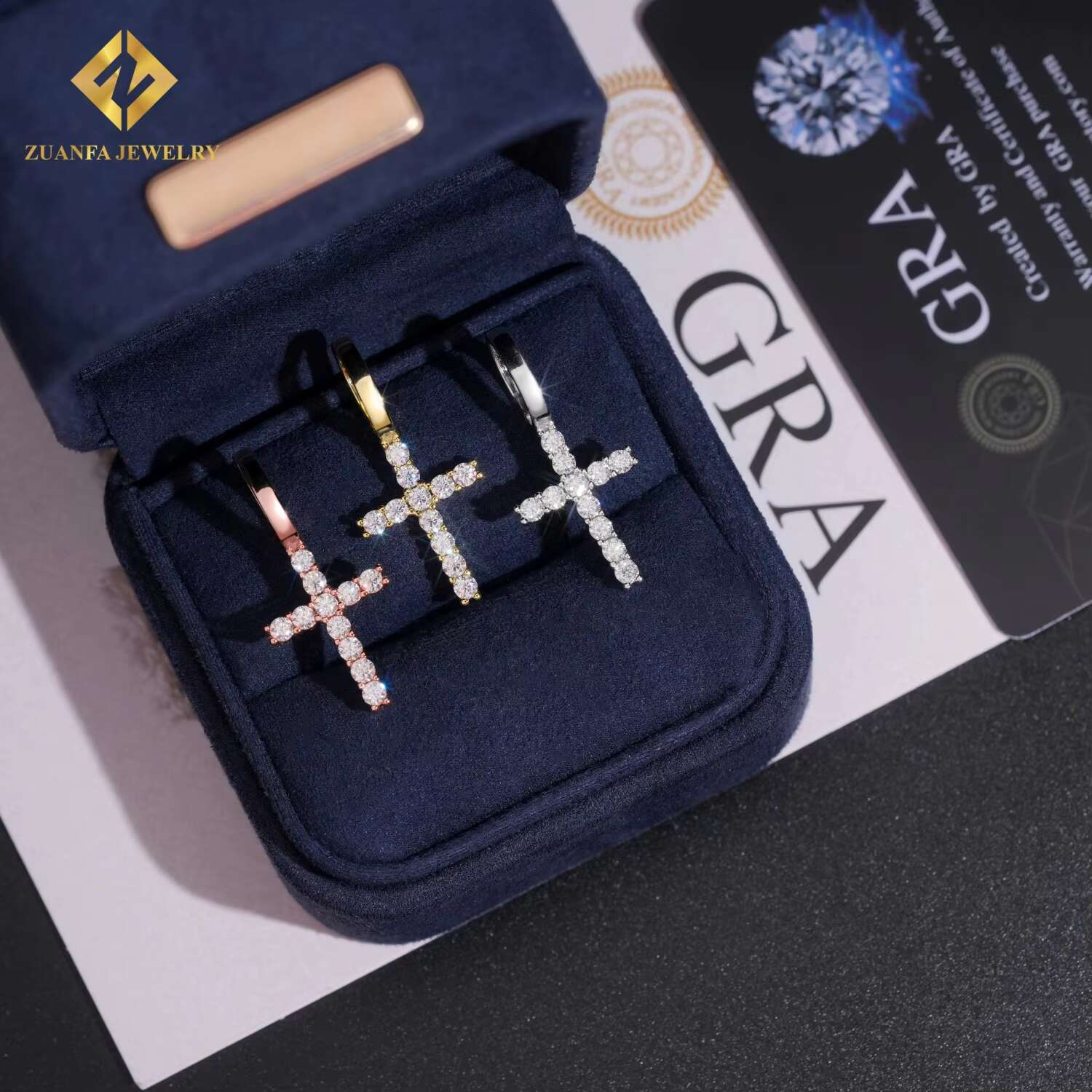 Pass Diamond Tester Iced Out Fire Jewelry 925 Sterling Silver Fashion Cross Pendant Necklaces Charms Hip Hop