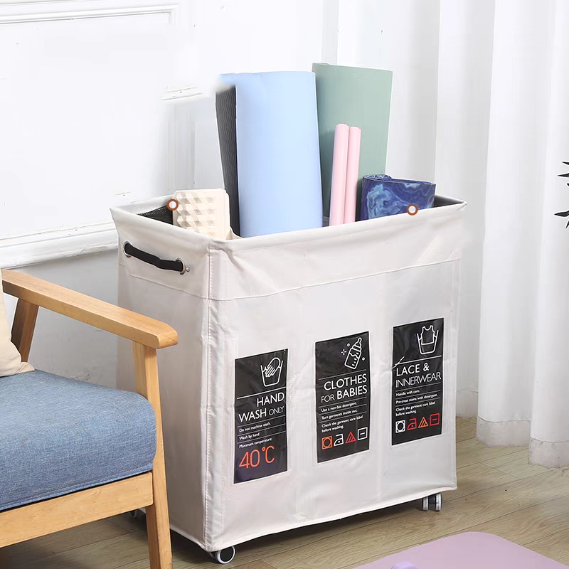 Large capacity foldable dirty clothes basket with wheels and multiple functions