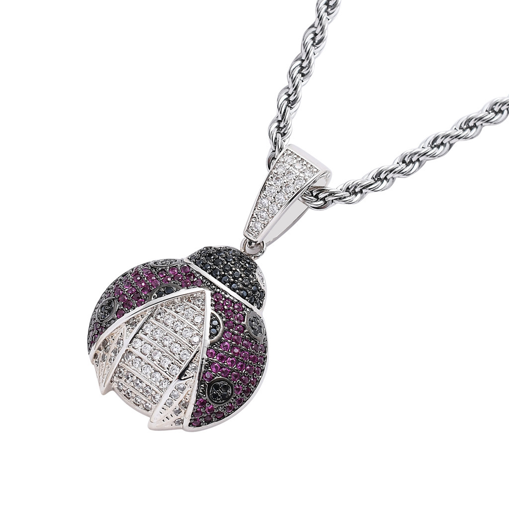 Luxury Moissanite Necklace Hip Hop Jewelry Beetle Unique Creative Pendant Ladybug Cute Unisex Necklace Pass the diamond tester
