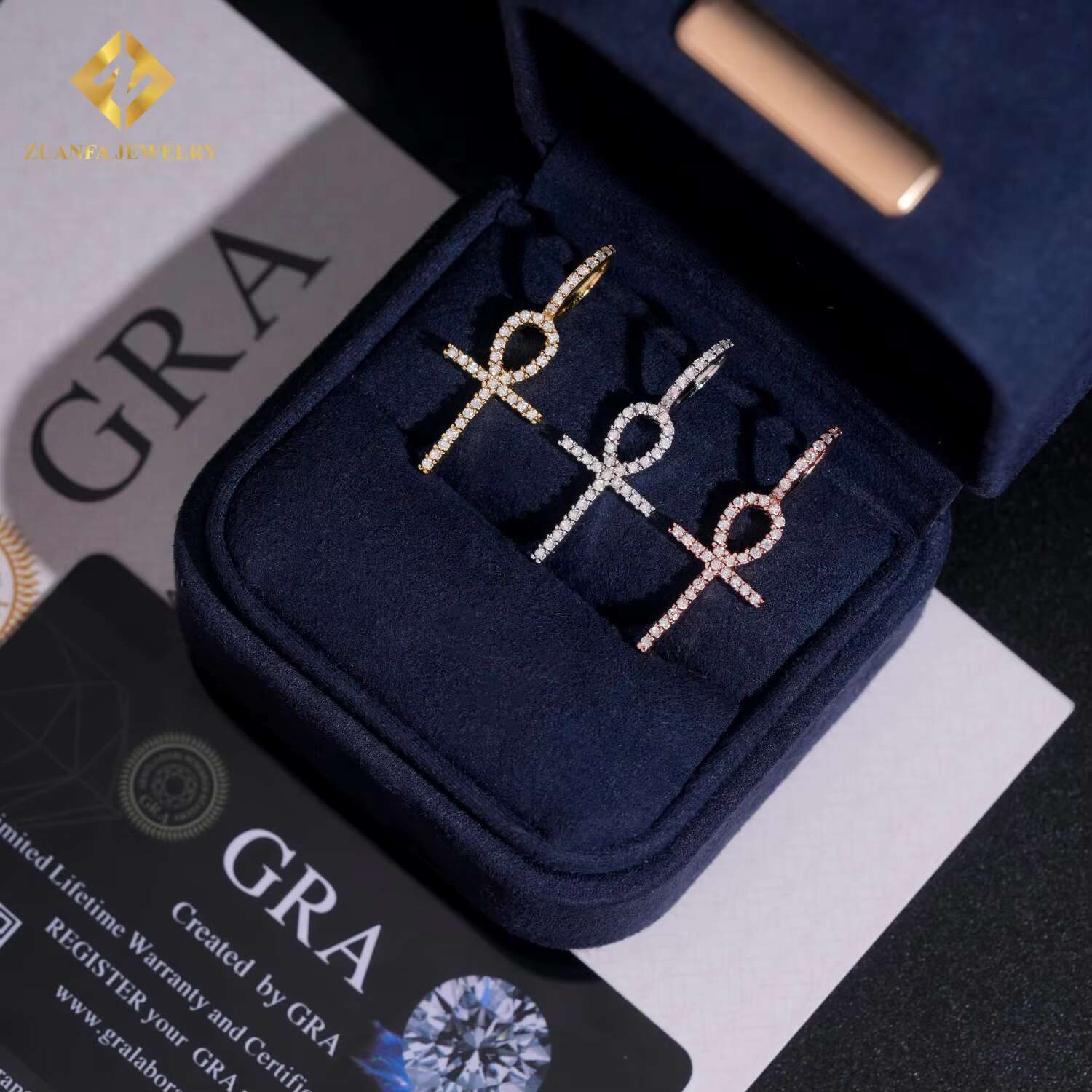 Hot Sale GRA Certificate Iced Out VVS Moissanite Full Diamond Cross Pendant for Womens for Men Pass Diamond Tester