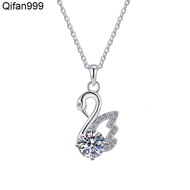 Fine Jewelry Classic S925 Sterling Silver VVs1 Moissanite 1Ct Diamond Swan Pendant Necklace Birthday Party Gift for Ladies
