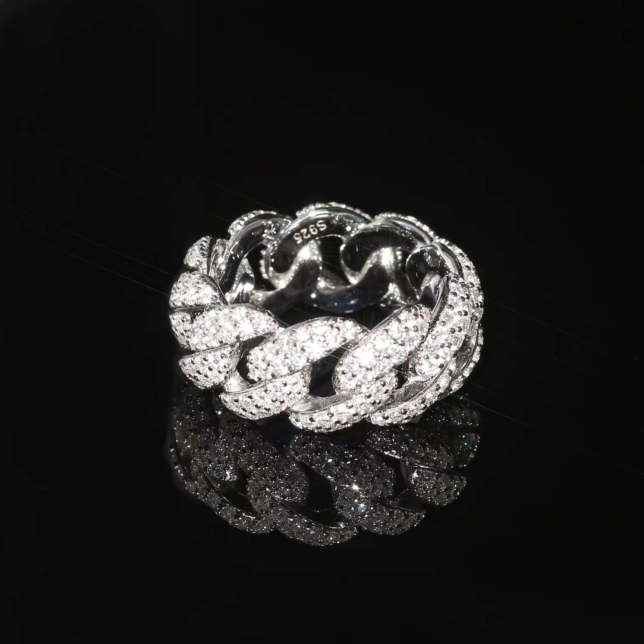 Luxury Moissanite CubanRing Hip Hop Big Guy 18k Gold Plated 925 Sterling Silver Moissanite Ring