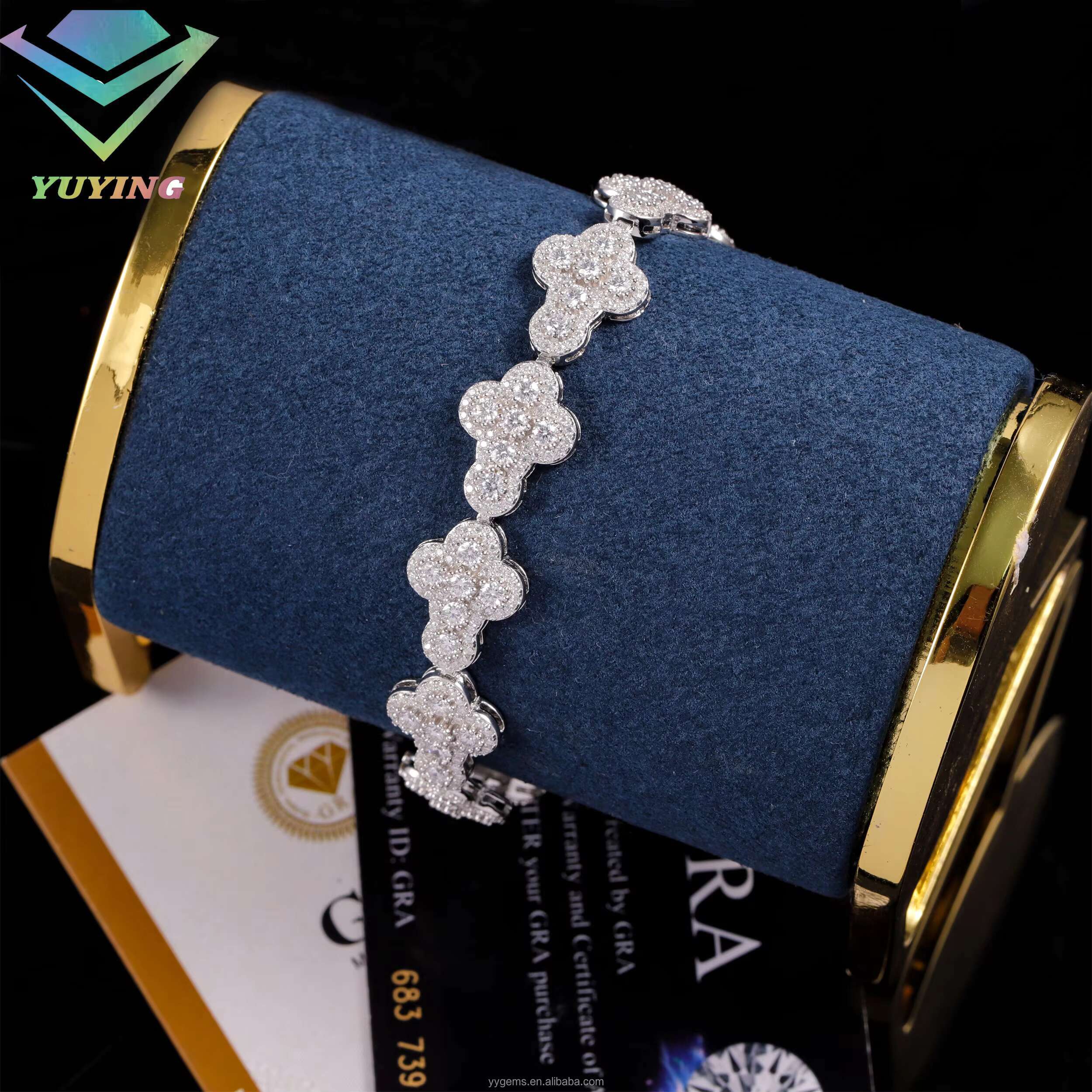 Yu Ying Mens Fine Jewelry New Style 13mm Wide Cross-Shape Cuban Bracelet S925 Silver VVS Moissanite Hip Hop Style