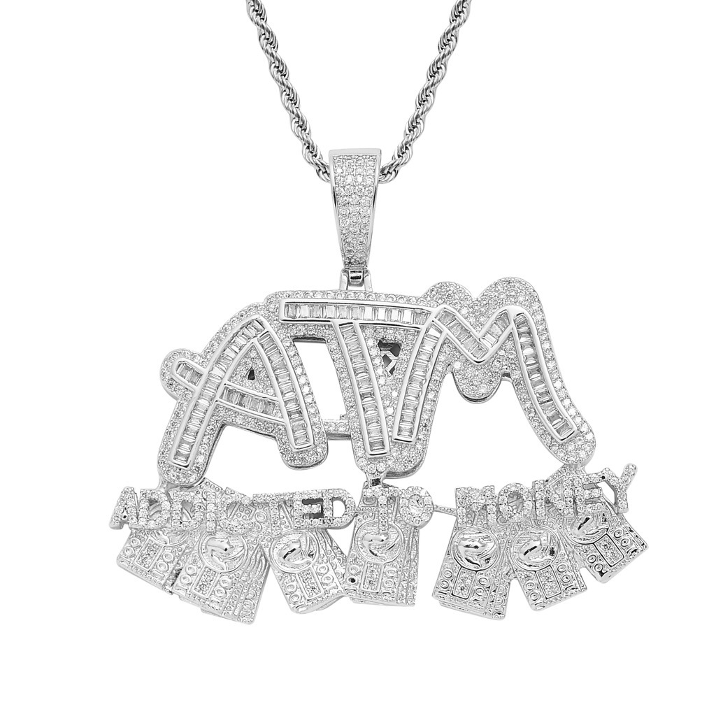 Luxury Moissanite Necklace Streetwear Hip Hop ATM Dollar Letter Pendant Iced Out Diamond Men's Swag Necklace Pass the diamond tester