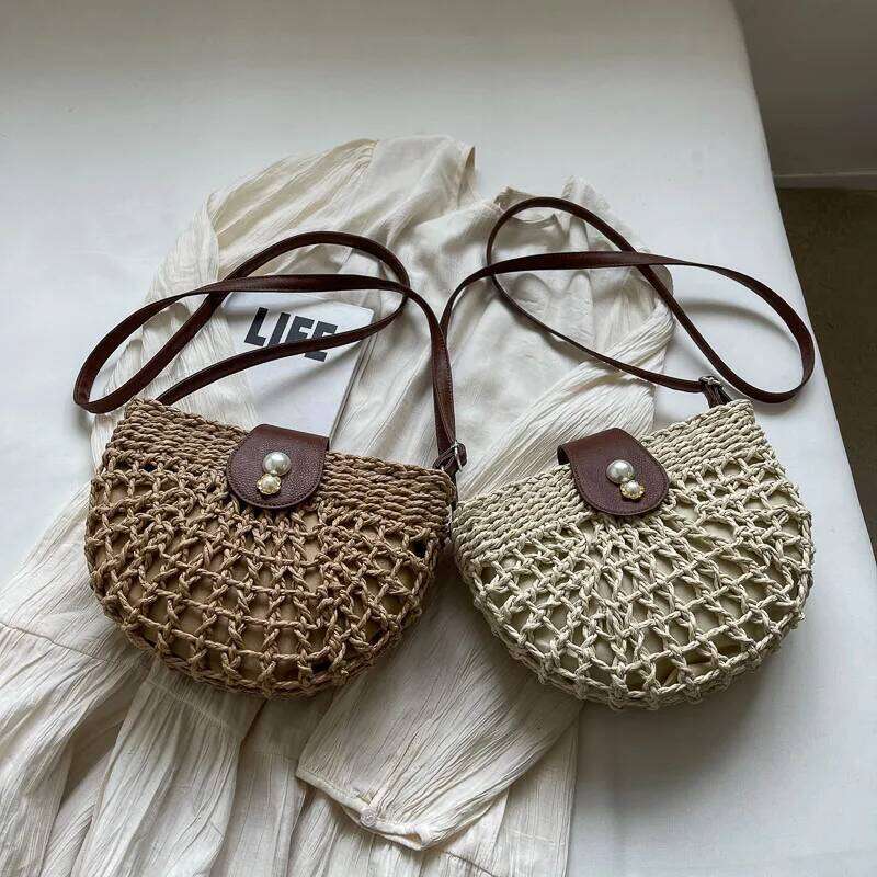 Luxury Designer bags LEFTSIDE Small Hollow Out Straw Crossbody for Women 2025 Fashion Summer Shoulder Bags Lady Travel Handbags Weave Beach Bag