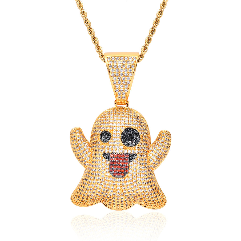Luxury Moissanite Ghost Funny Face Iced Out Bling Hip Hop Streetwear Pendant Necklace Pass the diamond tester