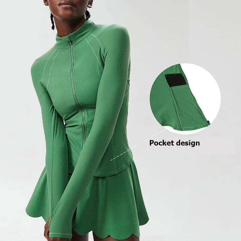 Women Outdoor Running Jacket Solid Color Long Sleeve Gym Coat Slim Fit Sports Zipper Top Female Workout Clothes Sportswear