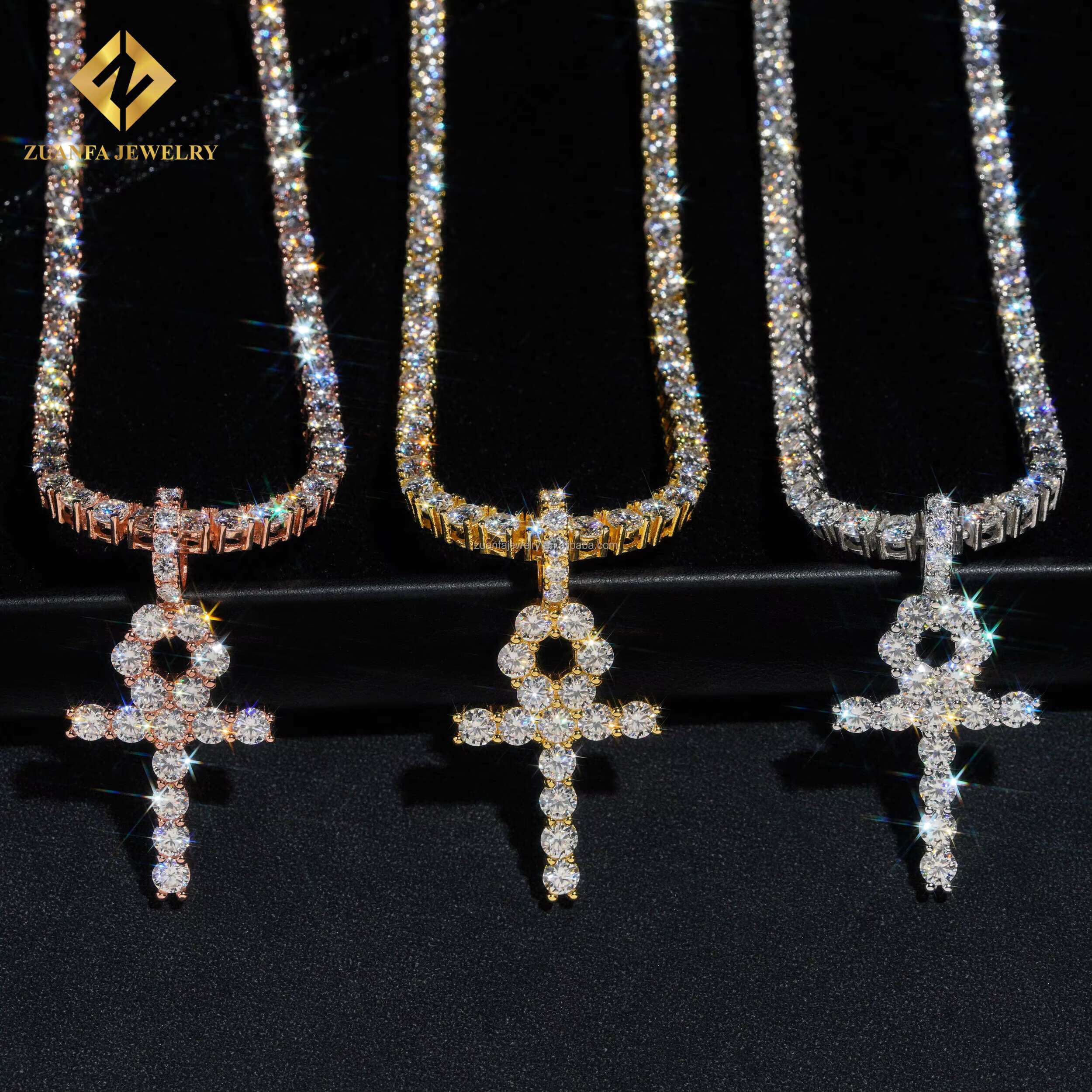 Ready to Ship 48 Hours Cross Pendant Moissanite Diamond Pendants Sun 925 Sterling Silver Iced Out Jewelry Custom Pendant Set