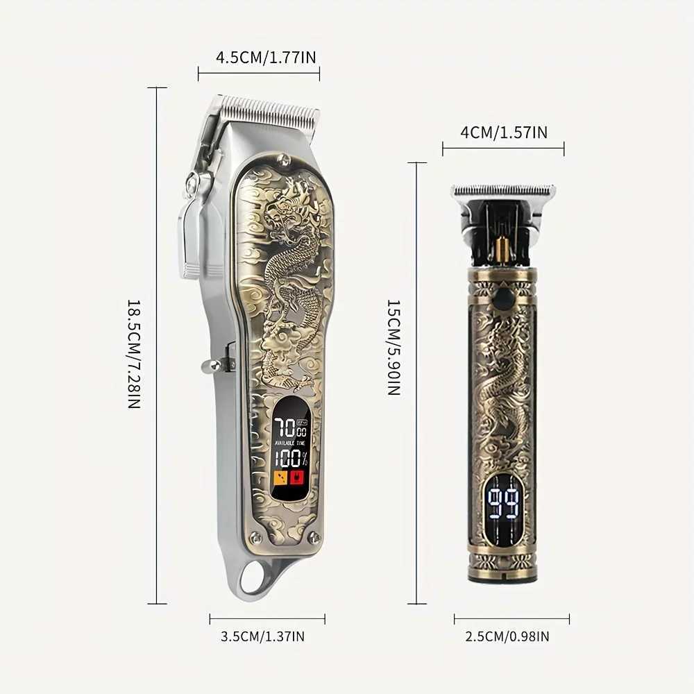 2pcs/Set Professional Hair Clippers Set Cordless Portable Electric Shaver Trimmer With LED Display Hair Cutting Machine For Me XJ250624