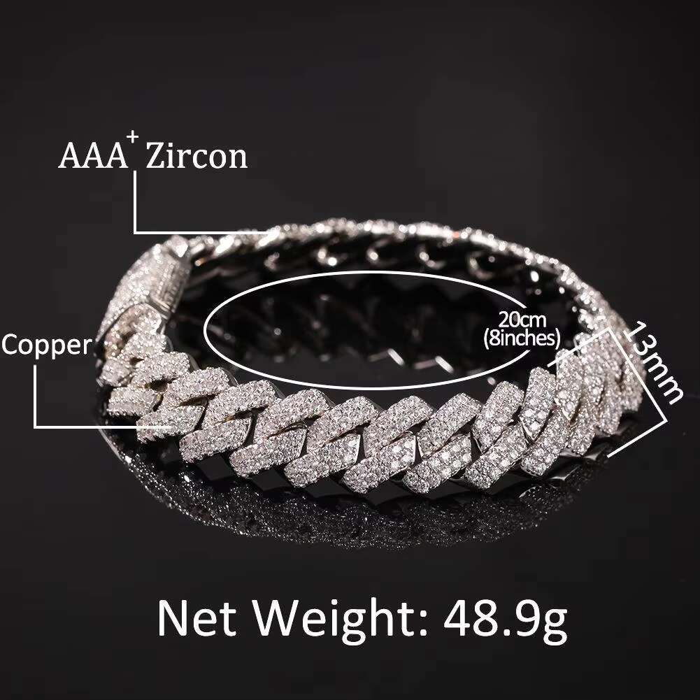 Industrial 13mm Cuban Link Chain 18k Gold Plated Iced Out Full Pave Cubic Zirconia Gold Bracelet for Men