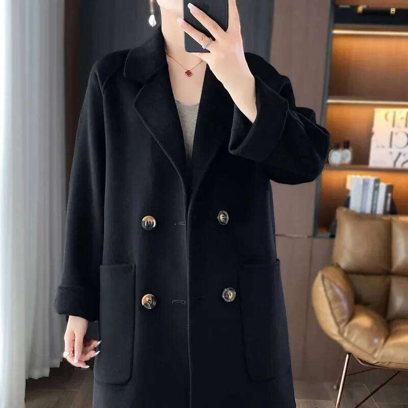 Fashion Double-sided Coat Women's Woolen Overcoat Autumn Winter Thicken Double-breasted Wool Jacket Female Streetwear Coats