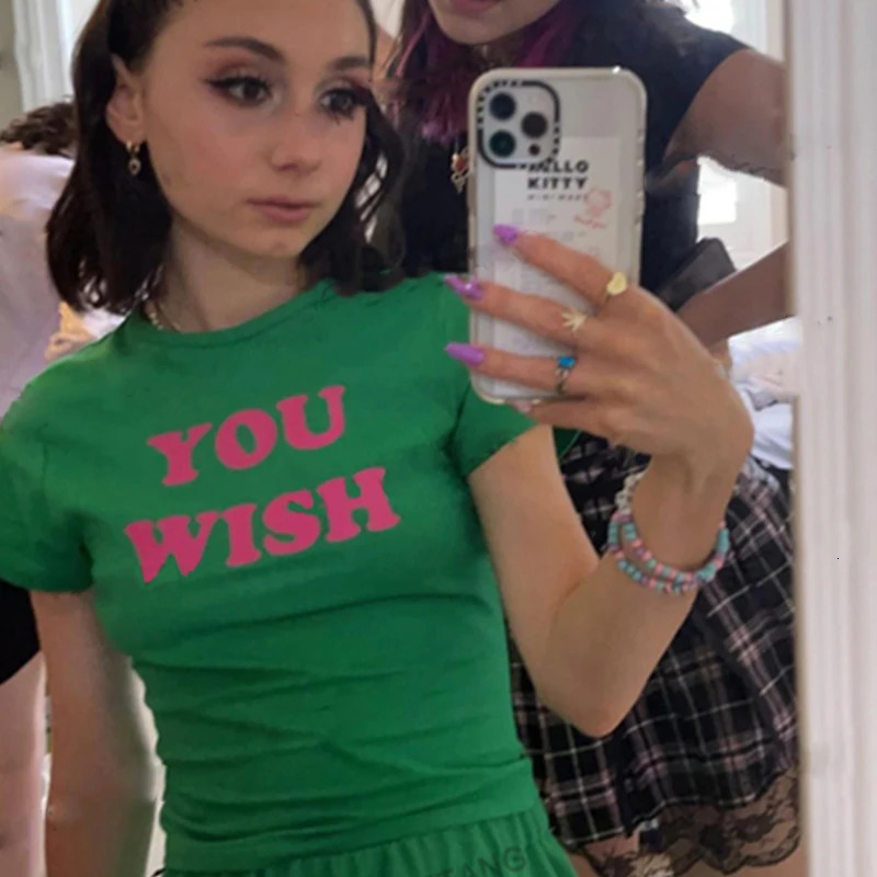 Vintage Letter printing Tops Summer Goth Graphic Print Y2k Crop Top Harajuku O-neck Short Sleeve Punk Tee Tops Female T Shirts 250617