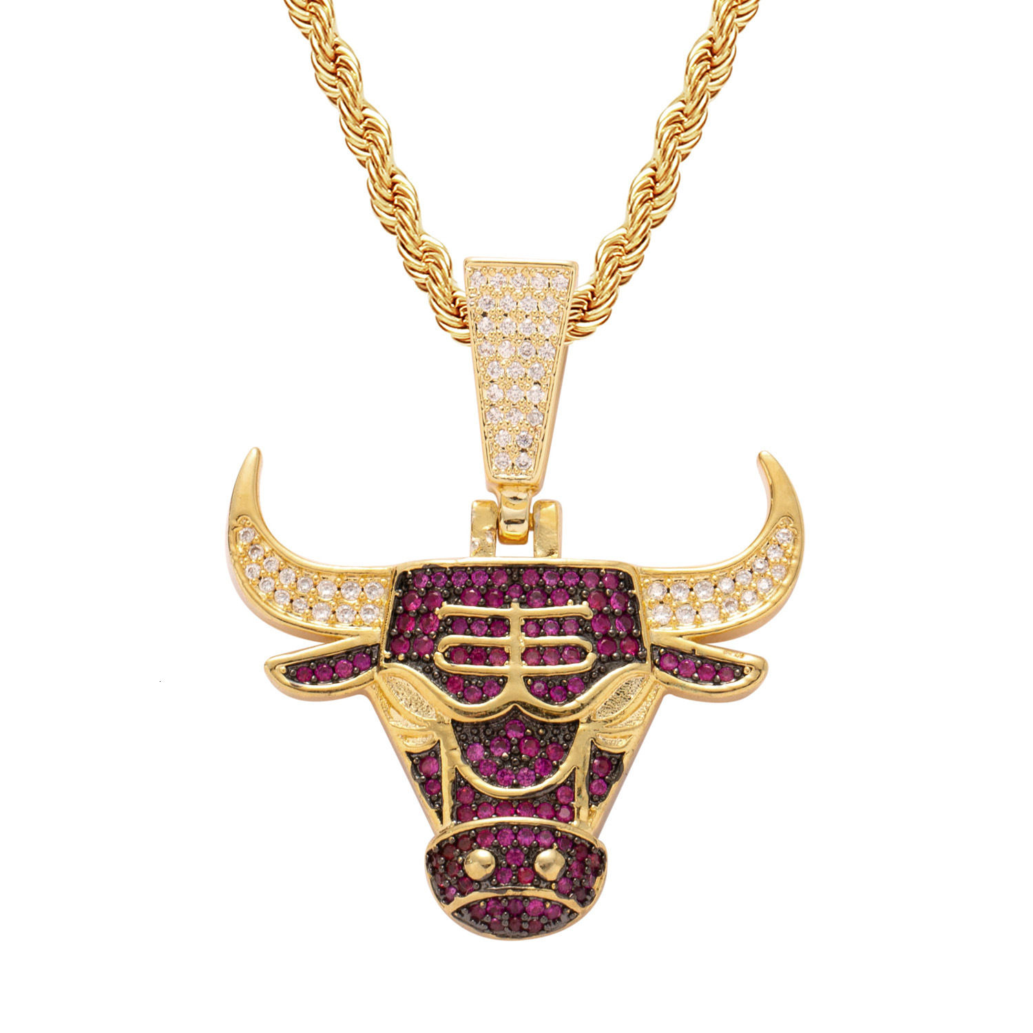 Hip Hop Bulls Team Basketball Fan Memorial Bull Head Moissanite Pendant Necklace Jewelry Pass the diamond tester