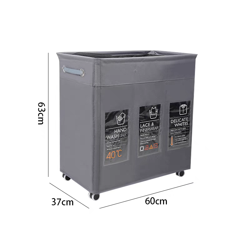 Large capacity foldable dirty clothes basket with wheels and multiple functions