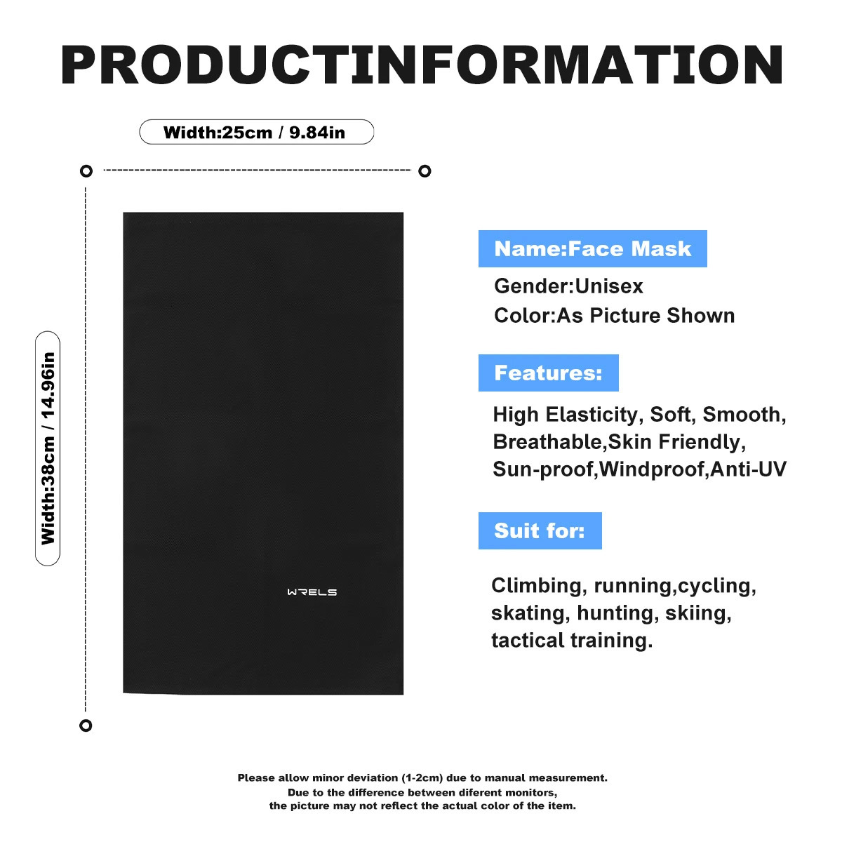 WRELS Ice Silk Sunscreen Mask Outdoor Cycling Face Cover Solid Color Neck Wrap UV Protection Ear Bandana Scarf Protection 250624