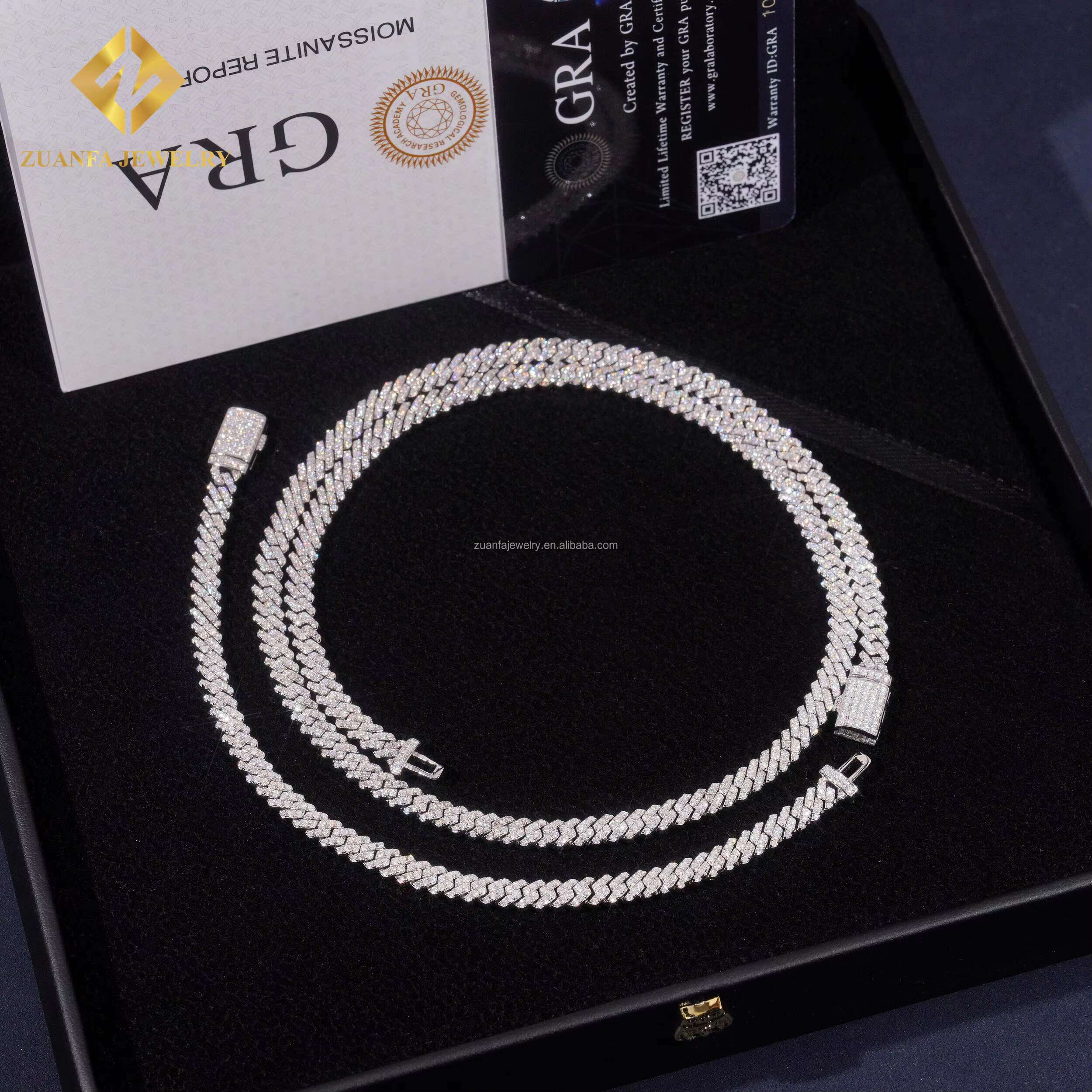 Hot Sale 5mm Width One Row Iced Out Jewelry GRA Certificates Pass Diamond Tester Moissanite Cuban Link Chain Bracelet Set