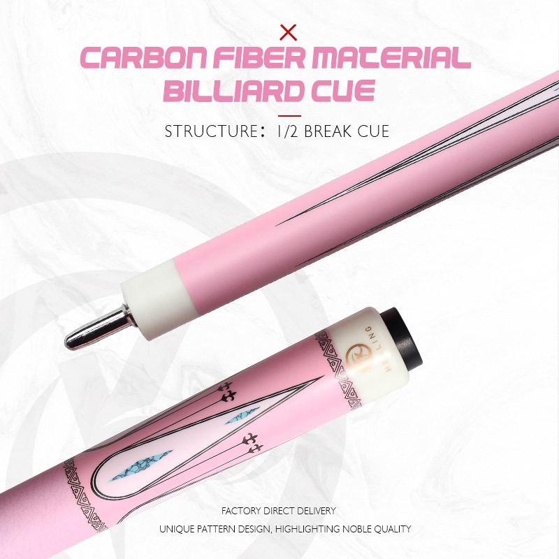 OKHEALING Pink Break Cue Stick Black Technology Carbon Fiber Pool Cue 12.9mm Bakelite Tip 147cm /58inch 19~20oz Weight Uni-loc Pin or 3 Teeth Joint Pi