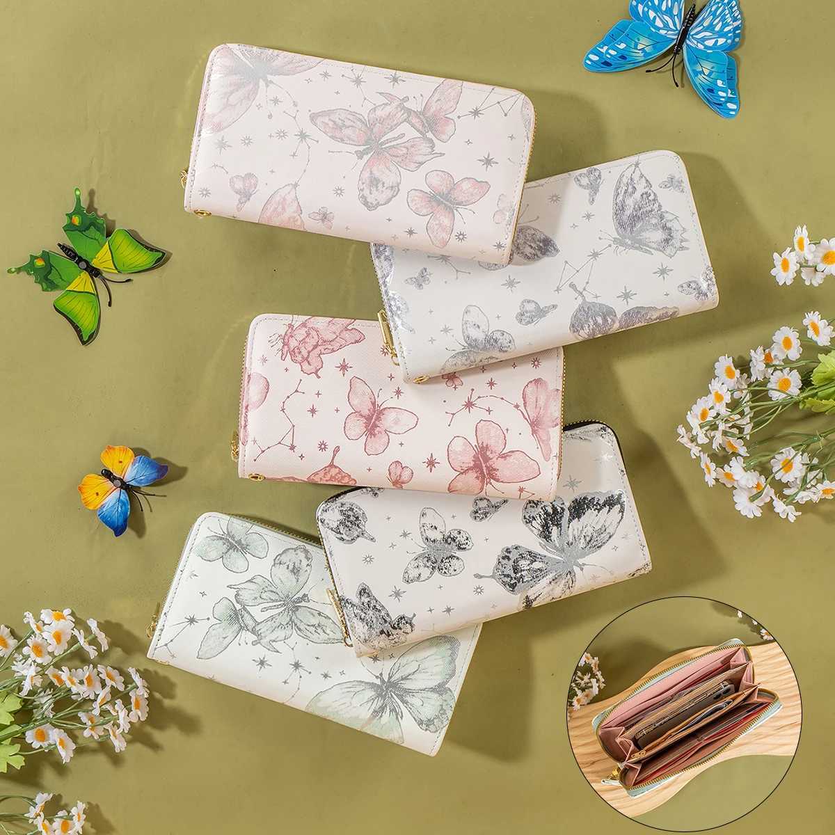 Womens LG Wallet New Chinese Butterfly Print Fresh Girl Fi Korean Large Capacity Card Coin Storage Zipper PouchXJ250624