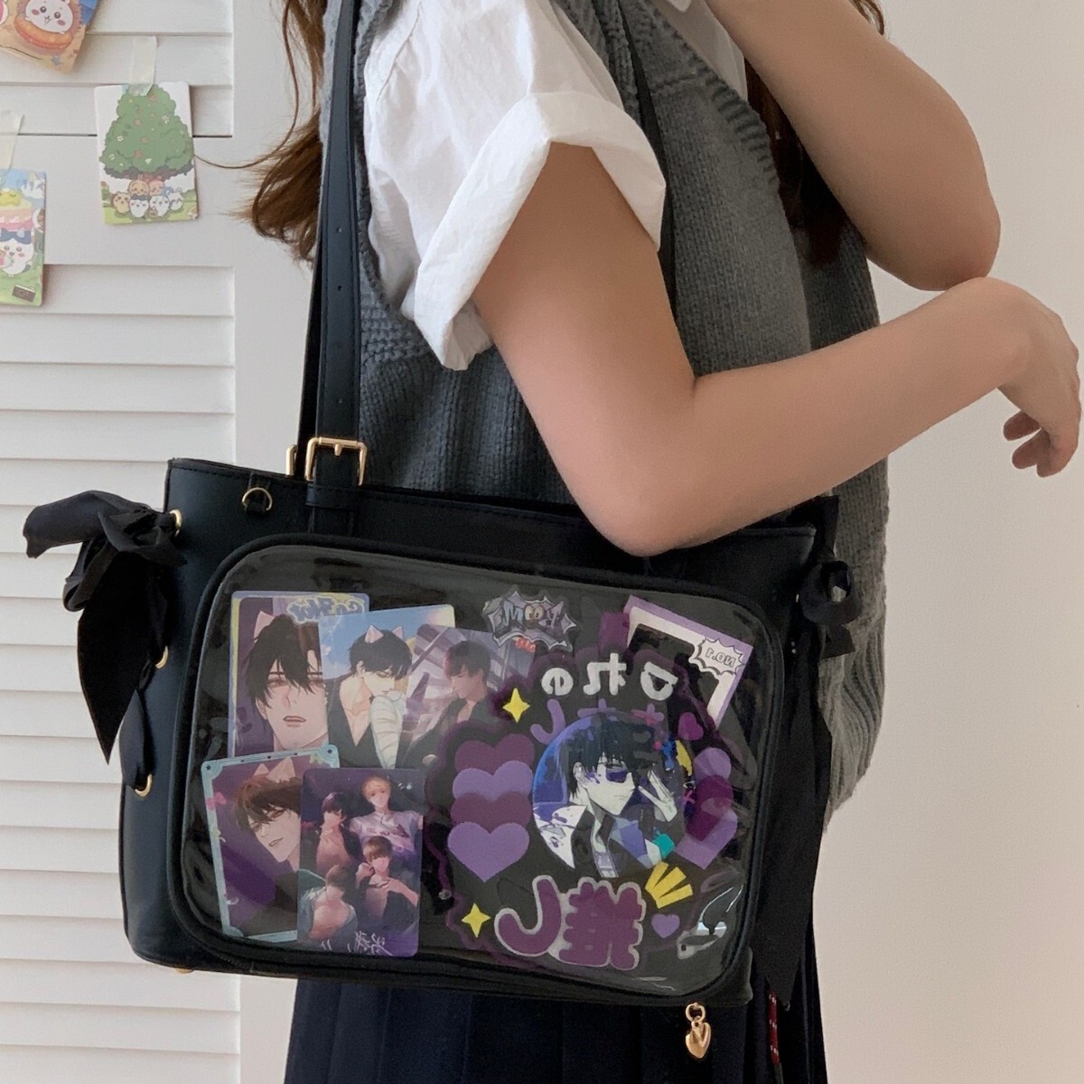 Free shipping designer Style Original Anime Female Bag with Raw Silk Ribbon Transparent Pain Bag for Going Out Shopping Casual Versatile Shoulder Bag 