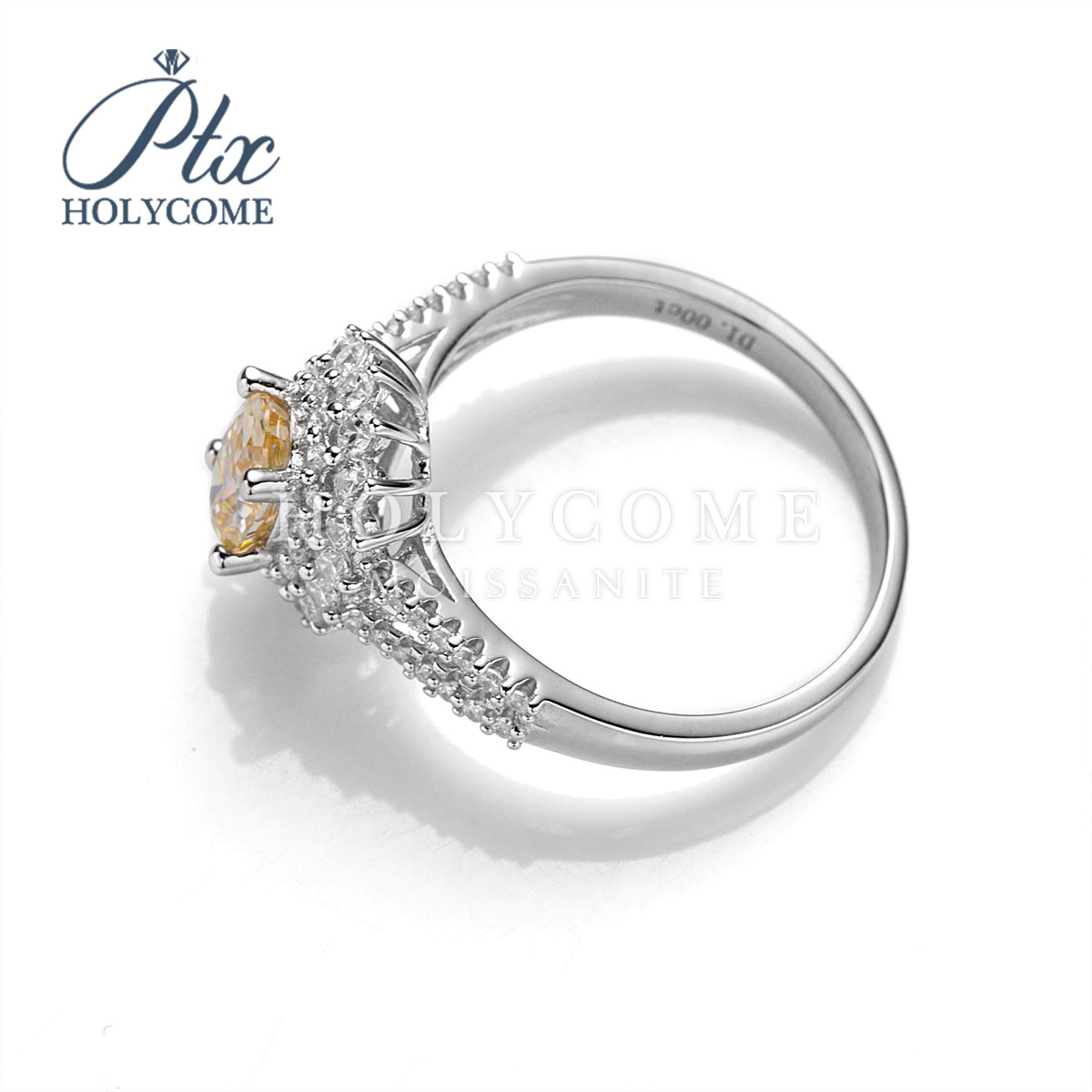 Wholesale Luxury Moissanite Engagement 925 Sterling Silver Hola Wedding Rings Set Elegant Fine Jewelry 1ct Champagne Color Ring for Women