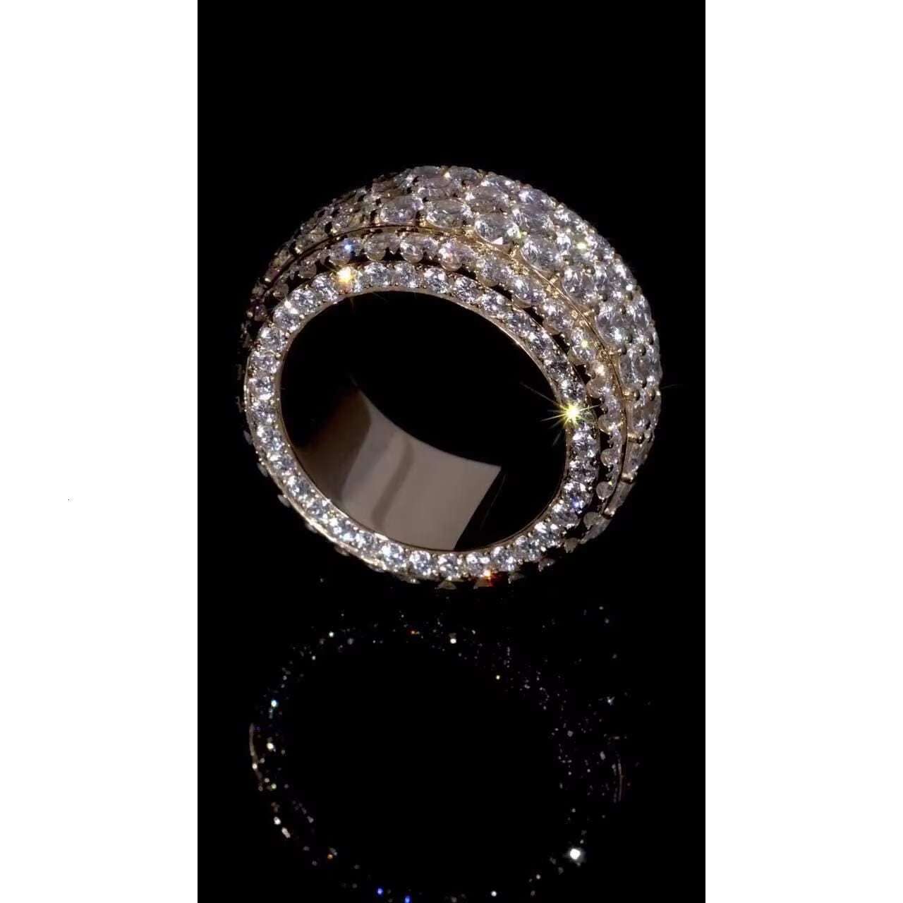 Mens Iced Out Hip Hop Band Ring VVS Moissanite Big Pointers Rhodium Plated 925 Sterling Silver Passes Diamond Tester