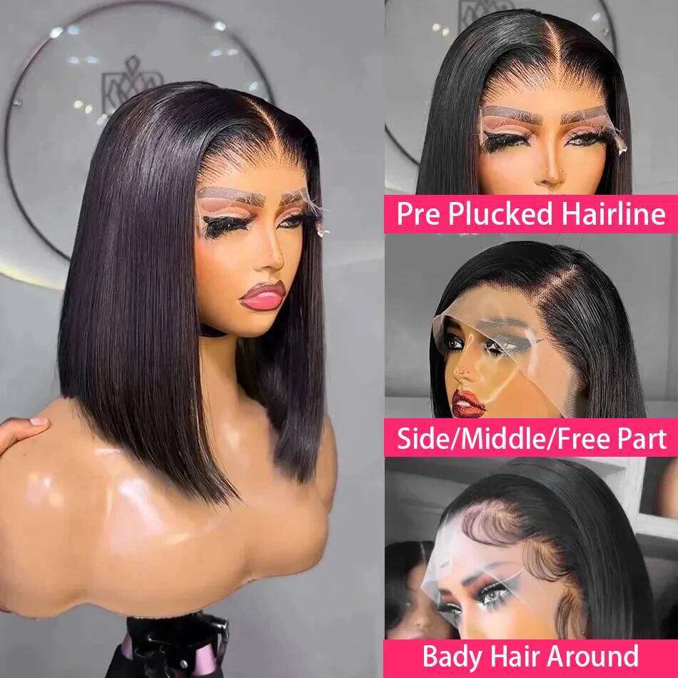 200 220 Density Short Bob 100% Human 13x6 HD Front Wigs Bone Straight 13x4 Transparent Lace Frontal Brazilian Hair Wig