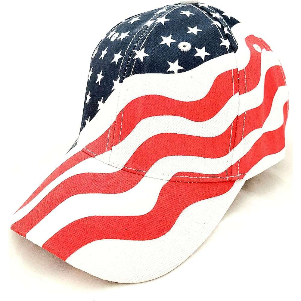 American Patriotic Flag Baseball Cap Hat in Red, White Navy Blue Stars and Wavy Stripes,OS, Red White Blue, One Size
