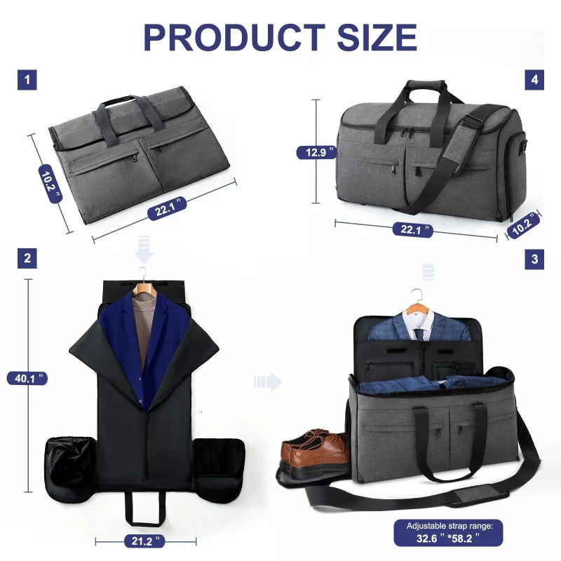 Clothing Convertible Garment Bag for Men - 2 in 1 Hanging Suitcase Suit Business Travel Bag Carry on Garment Duffel Bag 250623