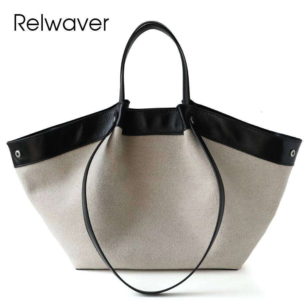 Luxury Designer bags Relwaver canvas genuine leather tote 2025 autumn winter trapeze big small shoulder commuting ladies chic hand bag