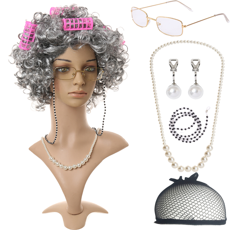 Granny dress up wig Synthetic wig Curling iron For festival dress up Performance cosplay Character dress up