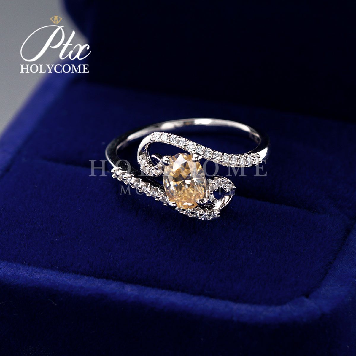 Elegant Oval Champagne Moissanite Rings Women Full Paved Dazzling 1ct Diamond 925 Sterling Silver Lady Rings Wedding Jewelry for Gift