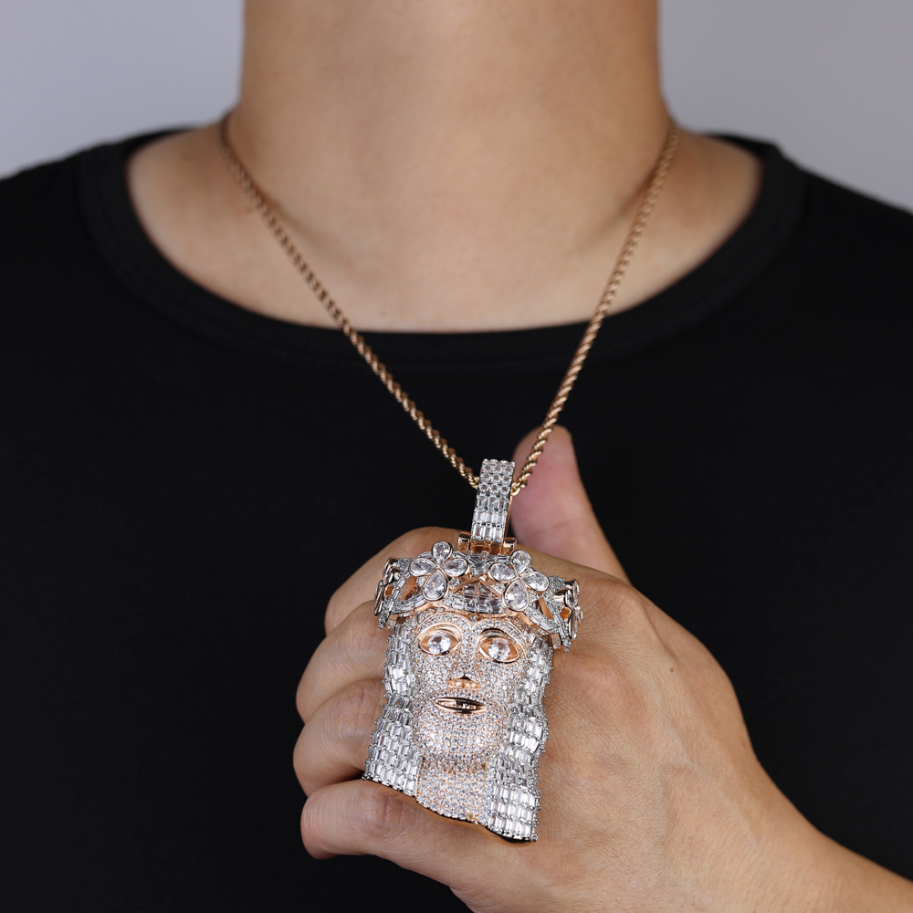 sdzstone 2025 NEW Jesus Head Necklace Pendant Hip Hop Zircon Gemstone Men's Charm Christian Jesus Facial Personalized Pendant Accessory