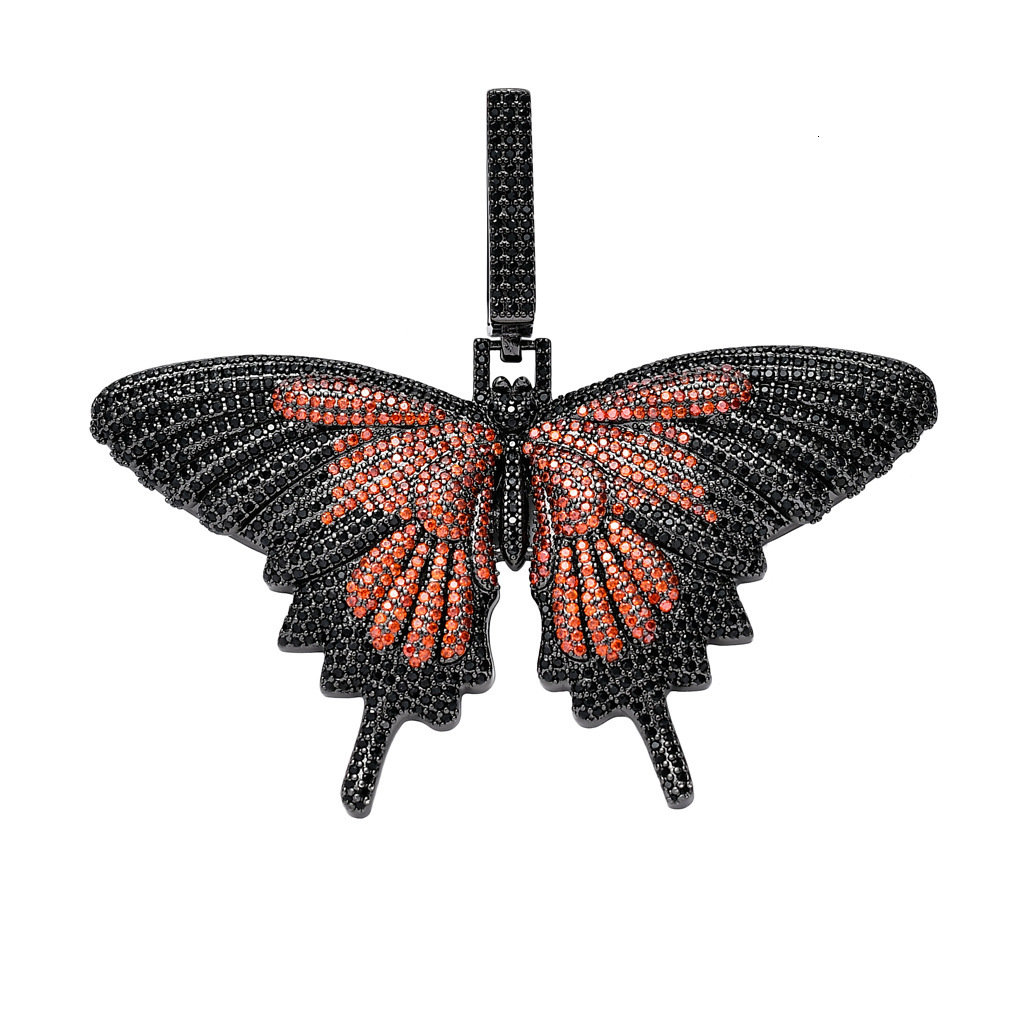 Luxury Moissanite Bling Iced Out Hip Hop Butterfly Pendant Colorful Diamond Studded Personalized Trendy Versatile Necklace Pass the diamond tester