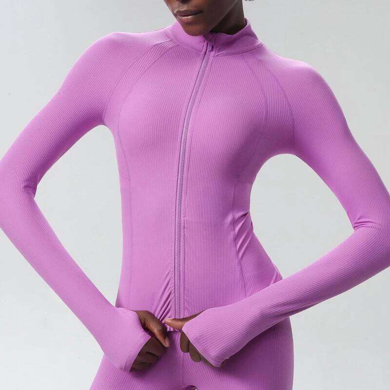 Women Outdoor Running Jacket Solid Color Long Sleeve Gym Coat Slim Fit Sports Zipper Top Female Workout Clothes Sportswear