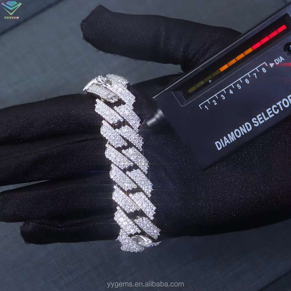 Hot Sale 20mm VVS D Moissanite Diamond Bracelet 925 Silver Gold Plated Cuban Link Chain for Men and Women