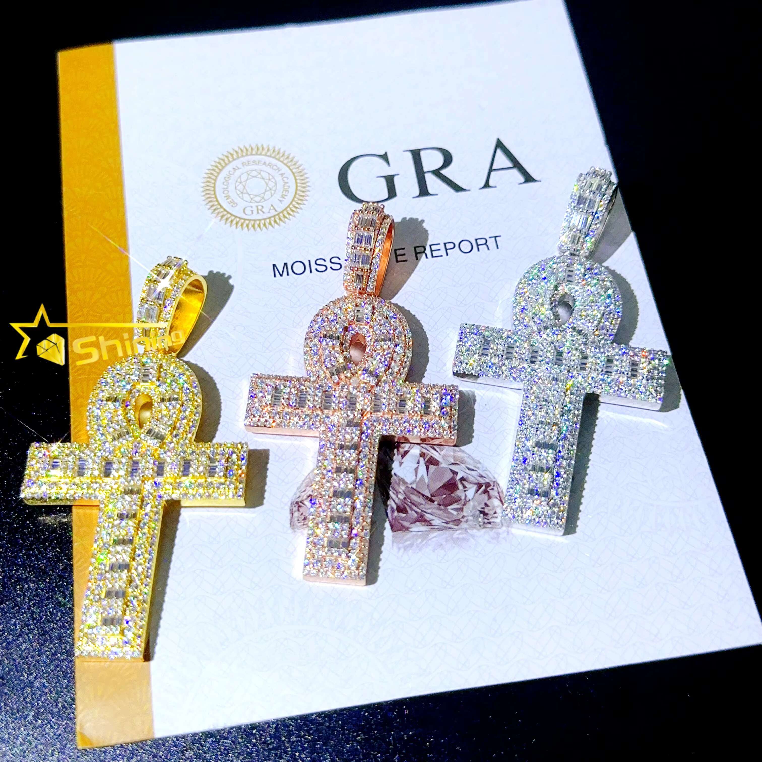 Drop Shipping Iced Out Solid Gold Plated Cross Pendants 925 Sterling Silver Moissanite Diamond Hip Hop Cross Pendants and Chains