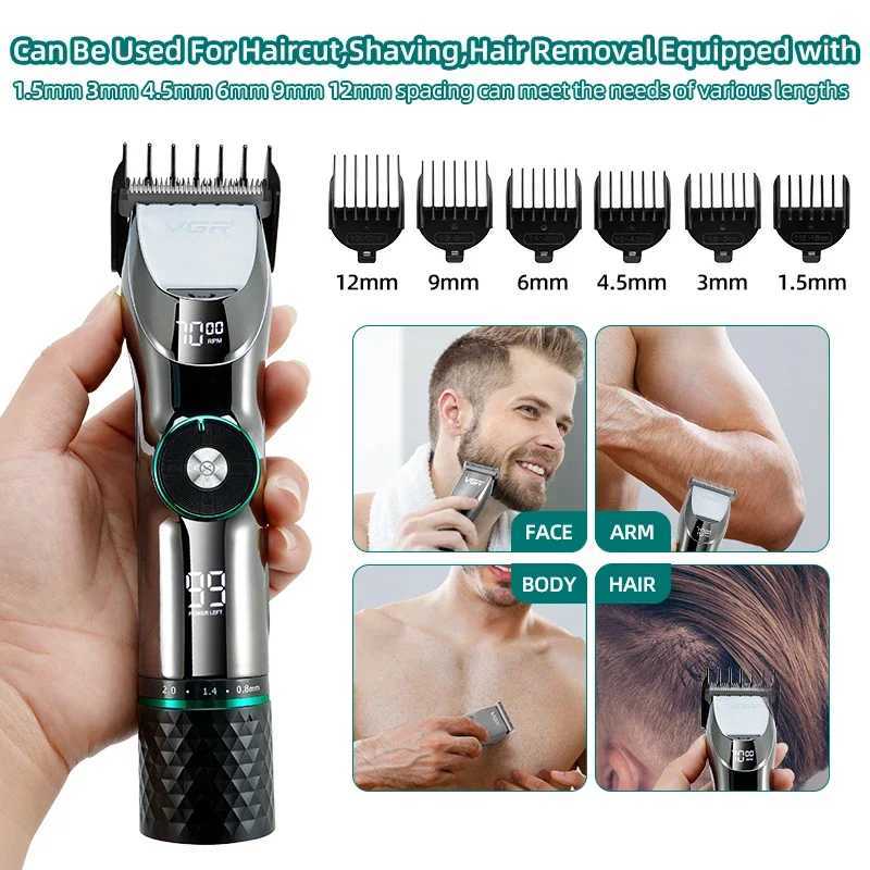 Professional Hair Clipper Ceramic Blade Waterproof Electric Cordless Electric Hair Trimmer LED Display Haircut Machine for Men XJ250624