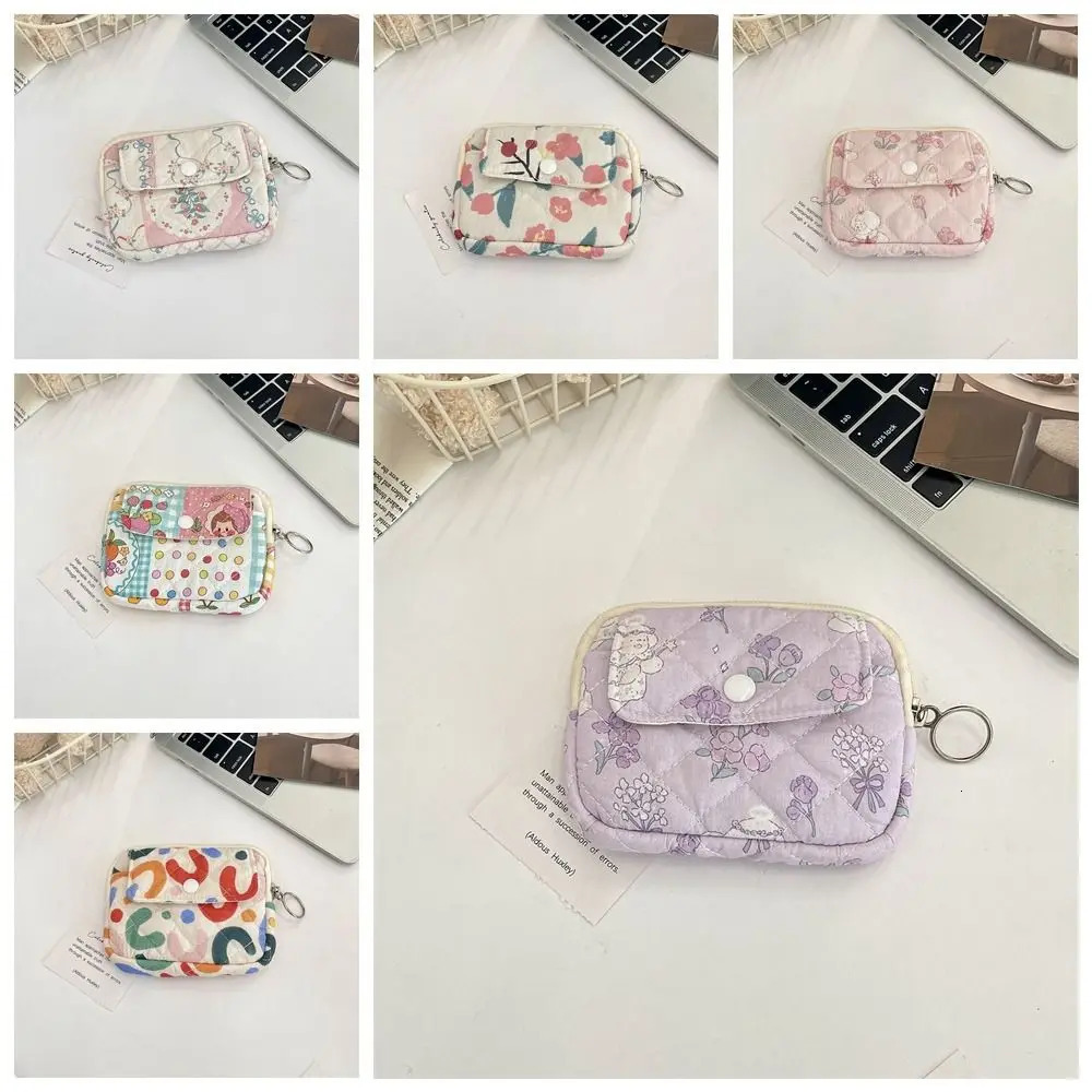 Kawaii Floral Coin Purse Korean Style Cartoon Printing Small Makeup Lipstick Bag Multifuctional Jewelry Packing Bag R250624