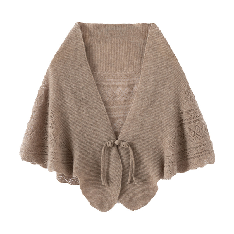 K1124 Cashmere shawl for women, hollow knitted air-conditioning fashionable button scarf, warm cervical shoulder guard cape, small shawl