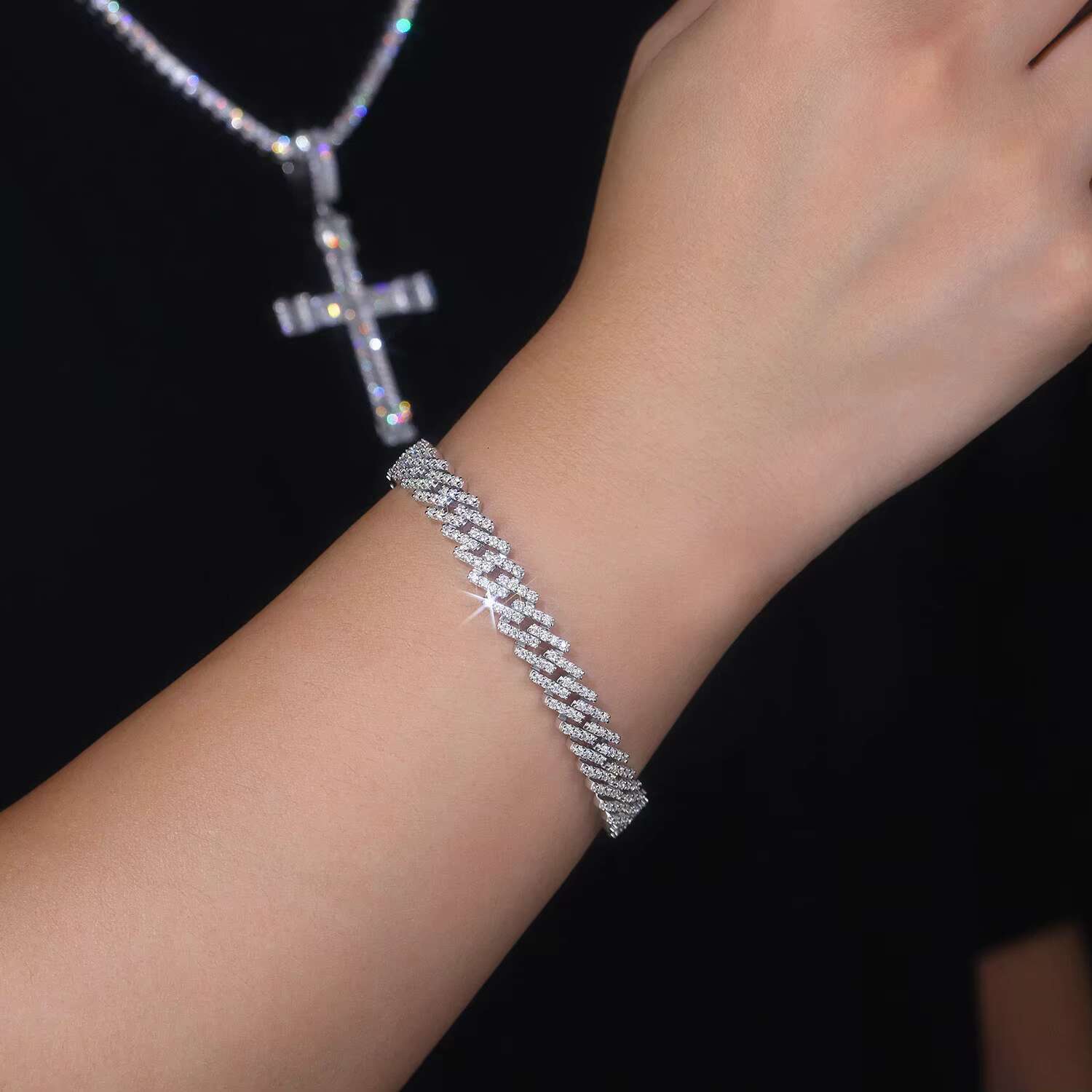 Moissanite Cuban Link Bracelet for Men S925 Silver 18K Gold Plated Hip Hop Jewelry Iced Out Style Rapper Party Bracelet