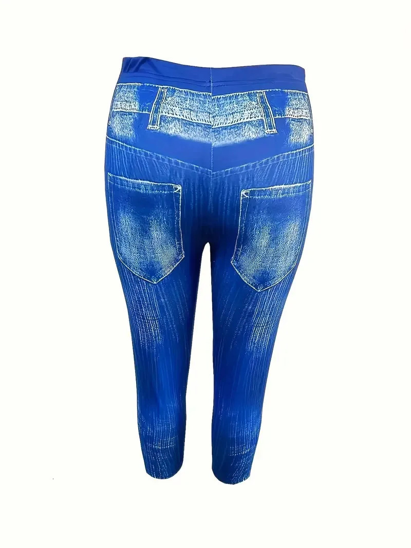 Womens 1XL5XL Plus Size High Rise Denim Print Leggings with Slight Stretch Sporty and Stylish Comfort Print 250609