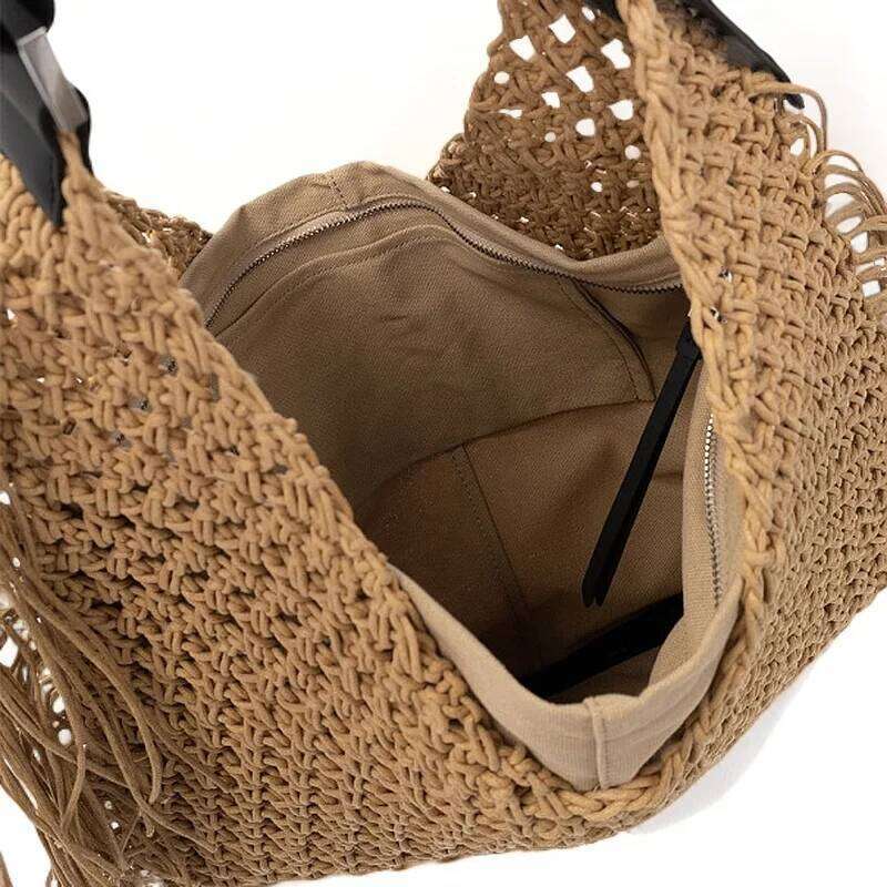 Bags Bohemian Beach Tote Bag For Women - Waterproof Nylon Crossbody Purse With Hollow Tassels, Boho Embroidery & Inner Pockets