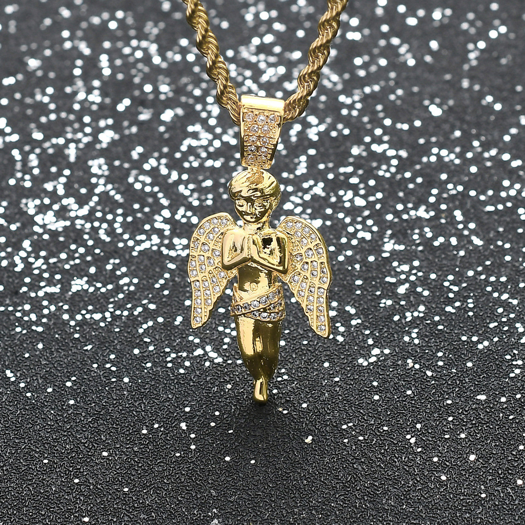 Luxury Hip Hop Religious Angel Pendant 18K Gold Plated Diamond Street Punk Men's Moissanite Necklace Pass the diamond tester