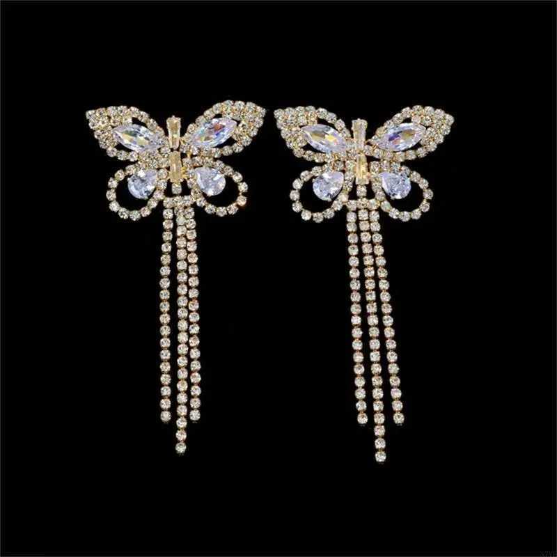 N7YE Sparkly Rhinestones Butterfly Tassels Nipple Covers Jewelry Crystal Breast Cover W250624
